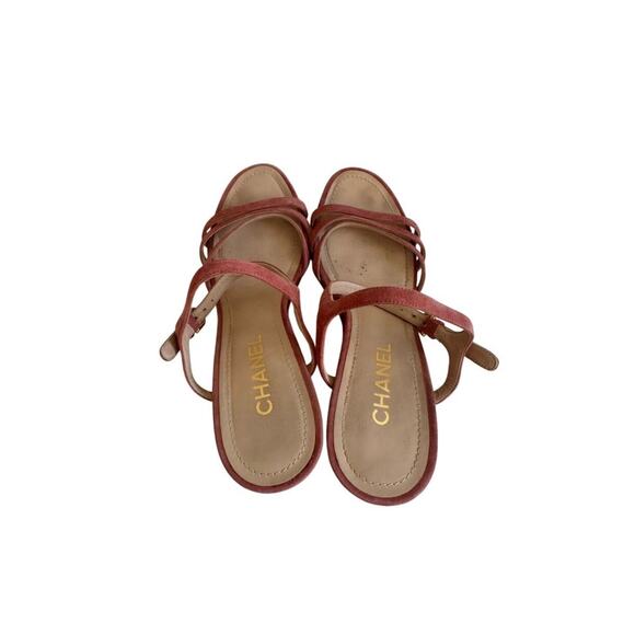 CHANEL Pink Suede Strappy Cork Platform Sandals Sz. 41 - Picture 7 of 10